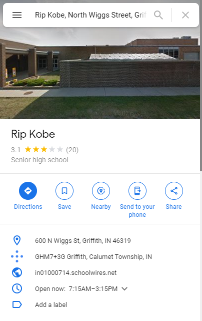 Can't find Griffith High School on Google Maps? Try searching 'Rip Kobe' instead
